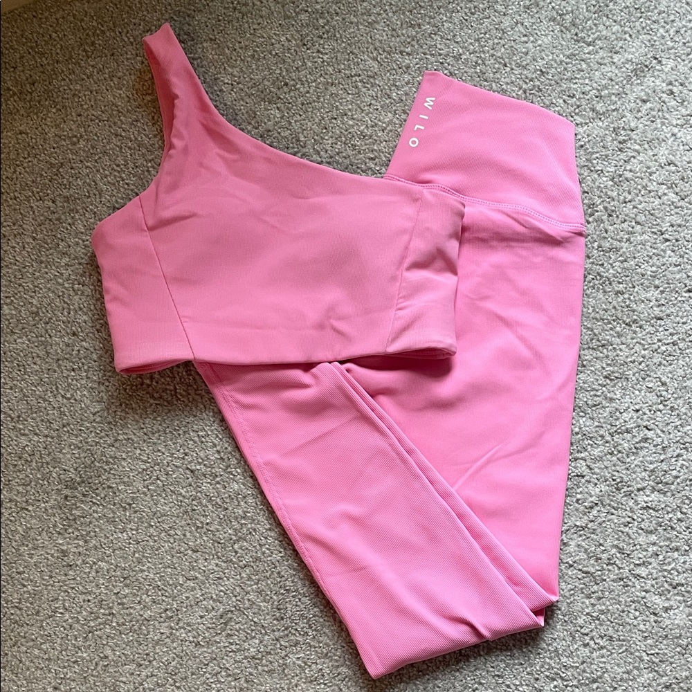 🩷 WILO One-Shoulder Pink Crop Top & Leggings Set